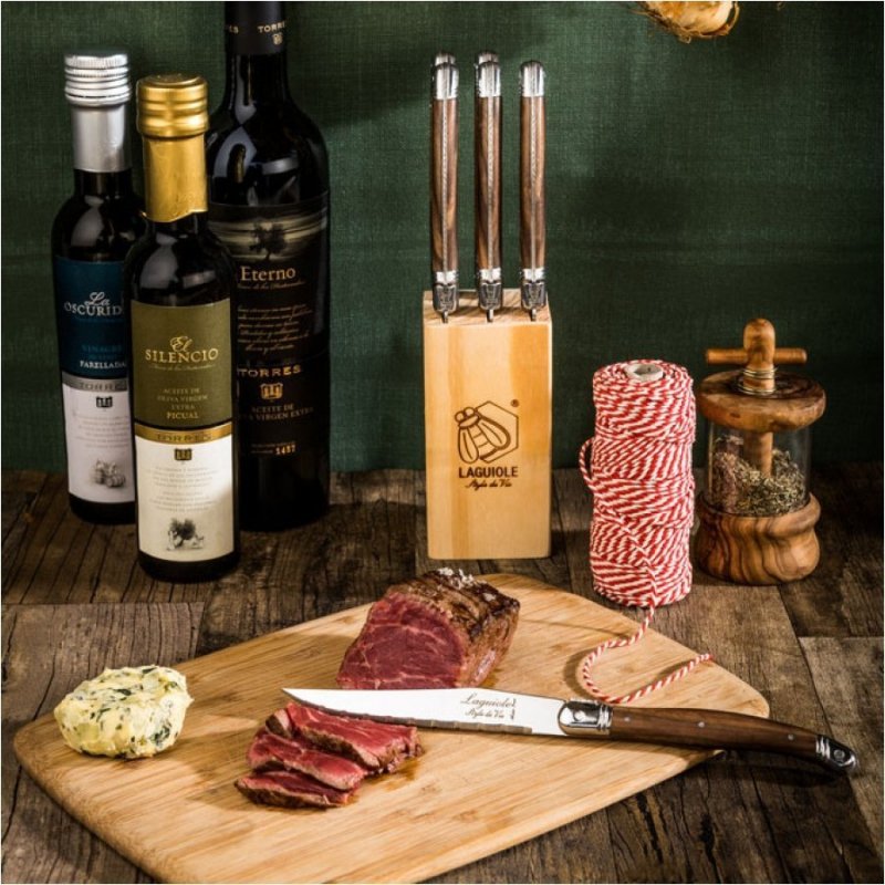 Nóż Laguiole do steków z stali nierdzewnej 6 sztuk w bloku drewnianym #3