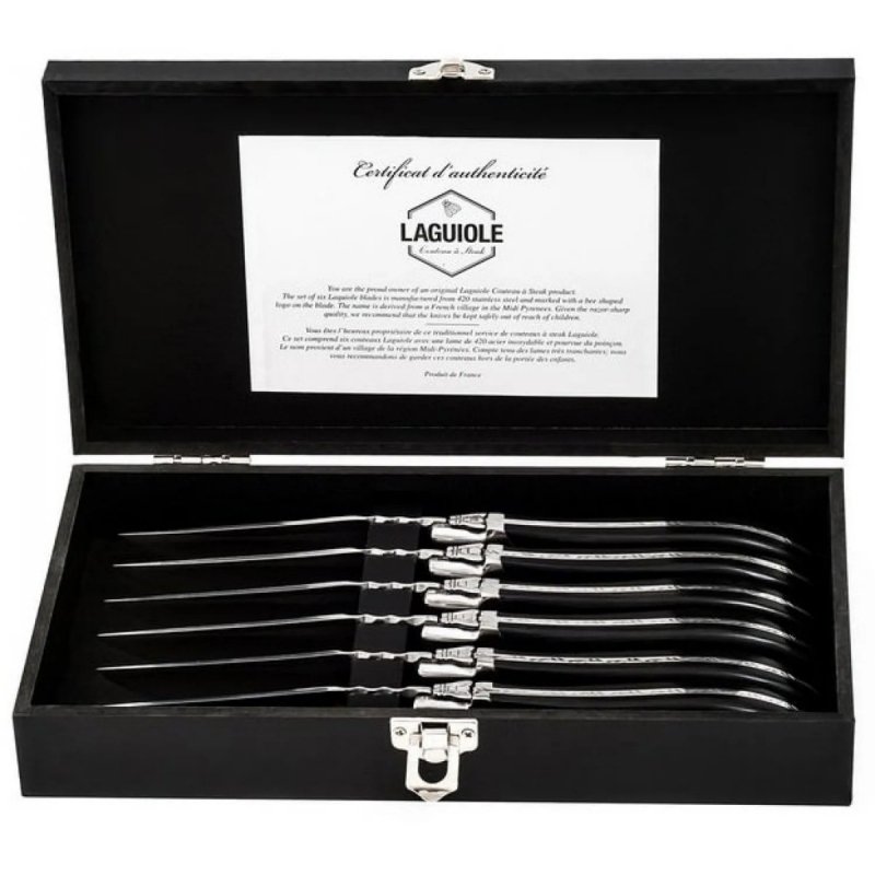 Laguiole Luxury Line Noże do steków Ebony drewno. Eleganckie pudełko na prezent