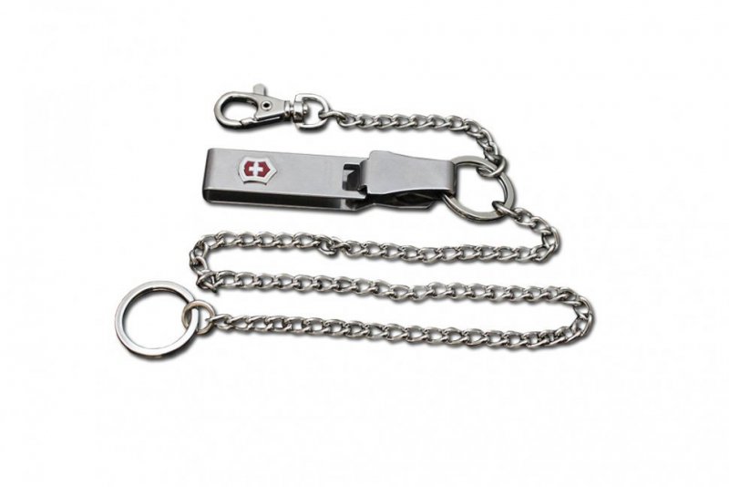 Zawieszka na pasek Victorinox - Wytrzymała metalowa konstrukcja, karabińczyk i podwójne łańcuszki, do bezpiecznego mocowania scyzoryków i multitooli - 40 cm - 4.1860
