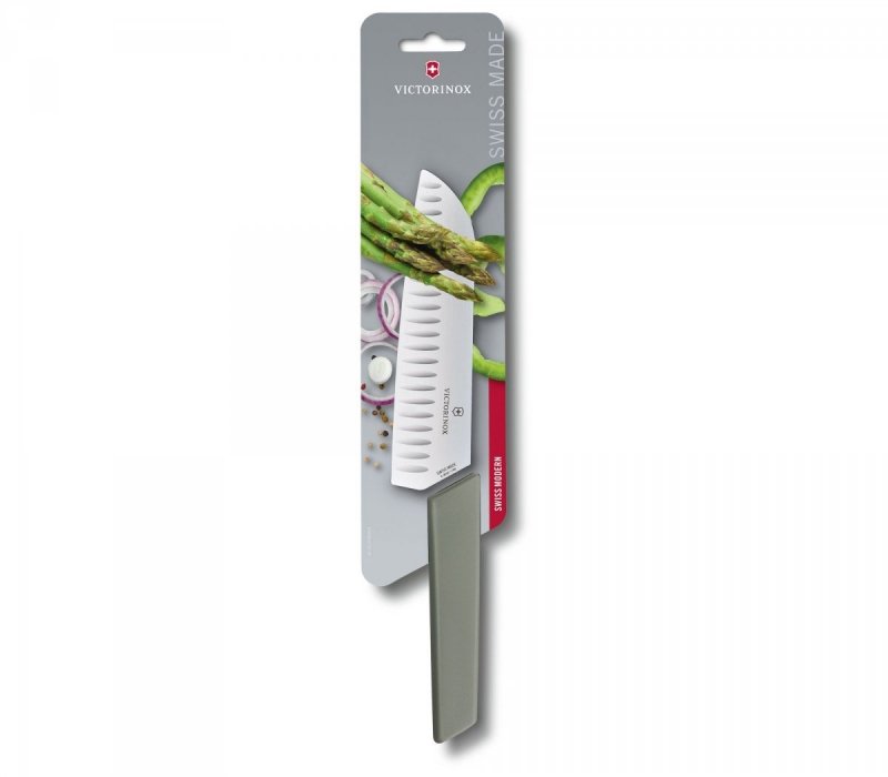 Nóż Santoku, ostrze ryflowane, 17 cm, oliwkowy VICTORINOX 6.9056.17K6B