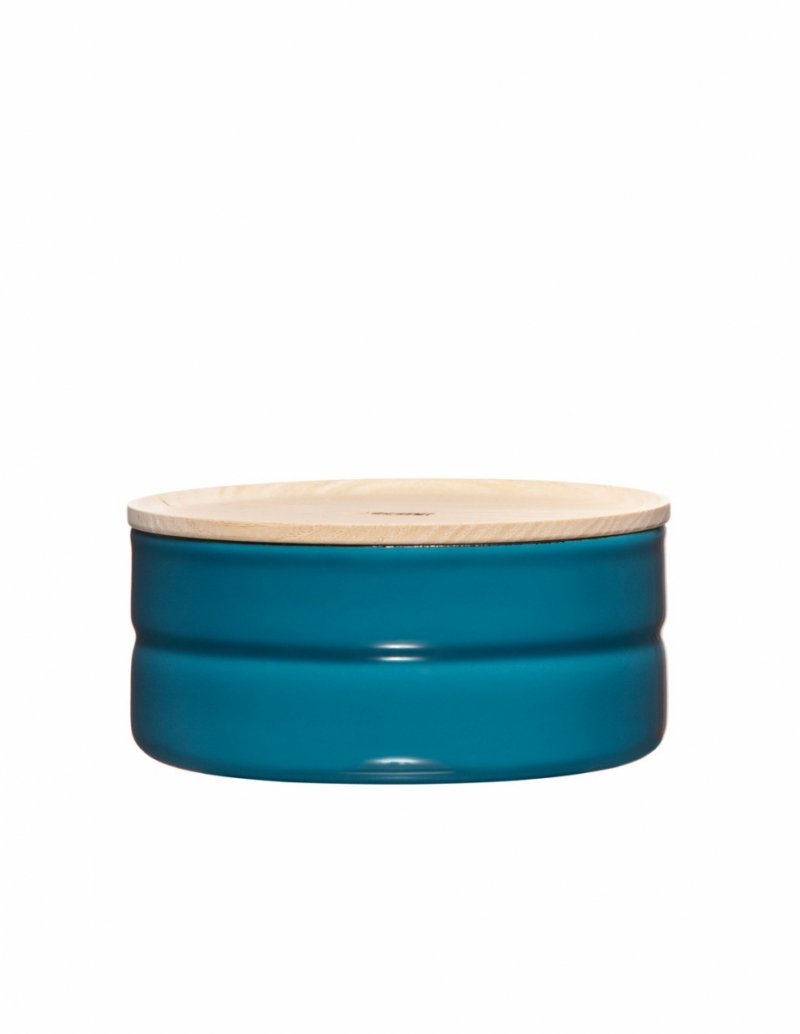 RIESS - Pojemnik kuchenny niski z drewnianą pokrywą 0,6l Silent Blue