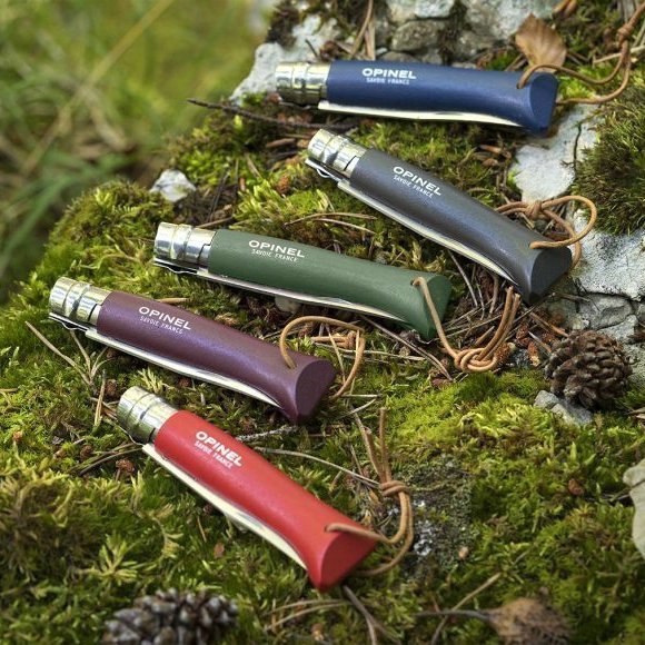 Nóż Opinel Colorama 08 inox grab bordowy z rzemieniem