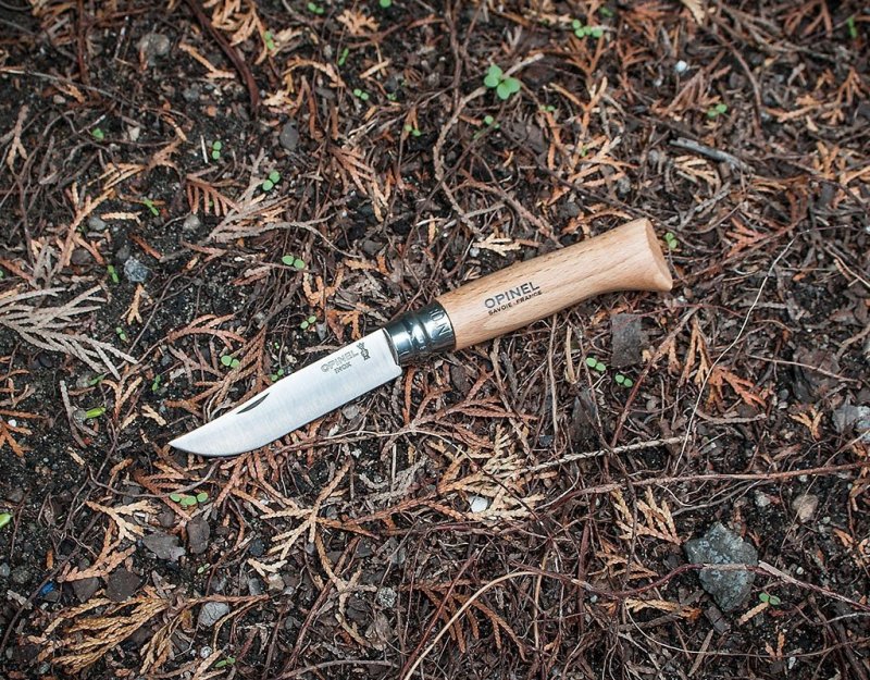 Nóż Składany Turystyczny Survival Stal Nierdzewna Drewno Buk Opinel 8 INOX