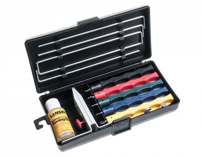 Zestaw Lansky Deluxe LKCLX - System ostrzałek z 5 kamieniami ceramicznymi, regulacja kąta, do noży survivalowych i outdoorowych - 071-021