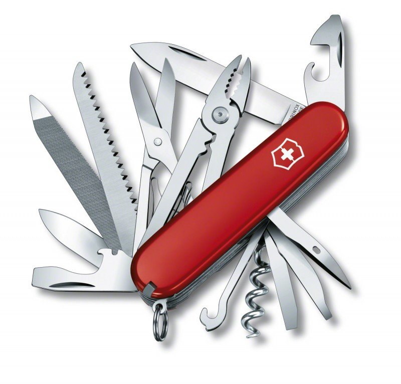 Scyzoryk Szwajcarski Victorinox Handyman 1.3773 - 24 funkcje, stal nierdzewna, do kempingu, z nożyczkami i otwieraczem - 91 mm - Czerwony