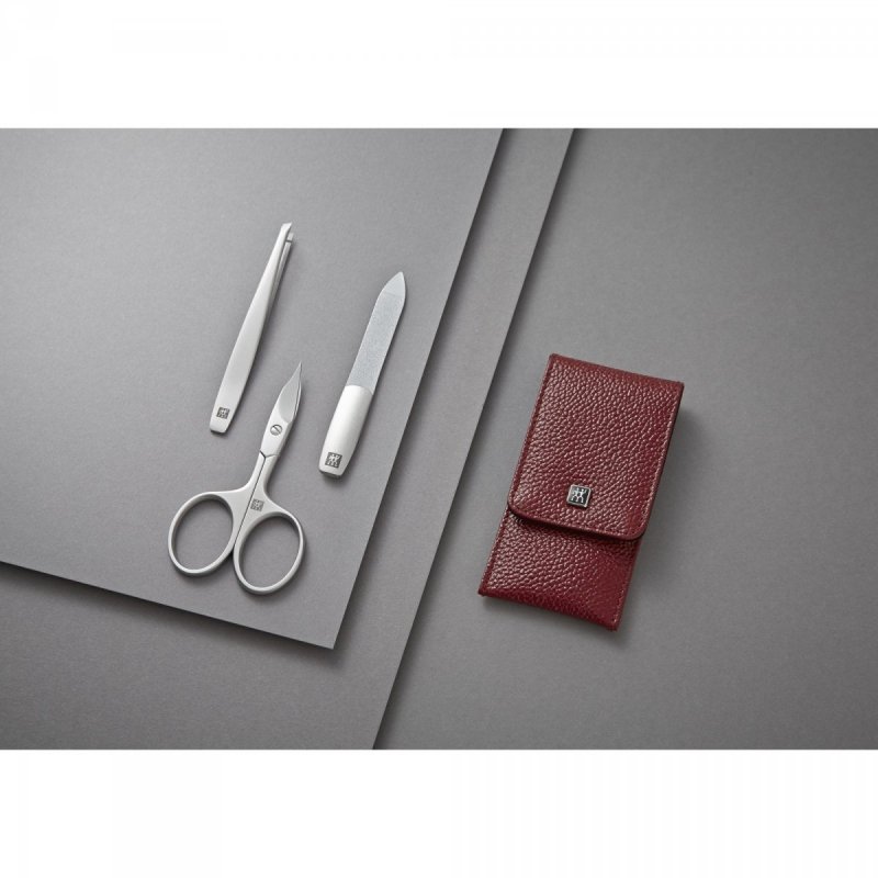 Zestaw Do Manicure - Czerwone Skórzane Etui, 3 Elementy Twinox Zwilling