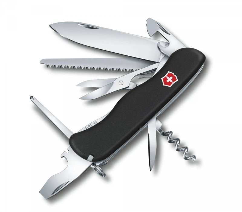 Scyzoryk Victorinox Outrider 0.8513.3 - Do kempingu, 14 funkcji, blokowane ostrze, z piłą i nożyczkami - 111 mm - Czarny