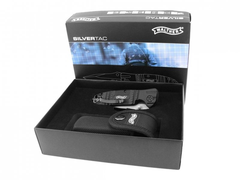 Nóż składany Walther Silver Tac STK - Blokowane ostrze, wspomaganie otwarcia, nóż turystyczny, scyzoryk do outdooru - 79 mm, srebrny - Walther