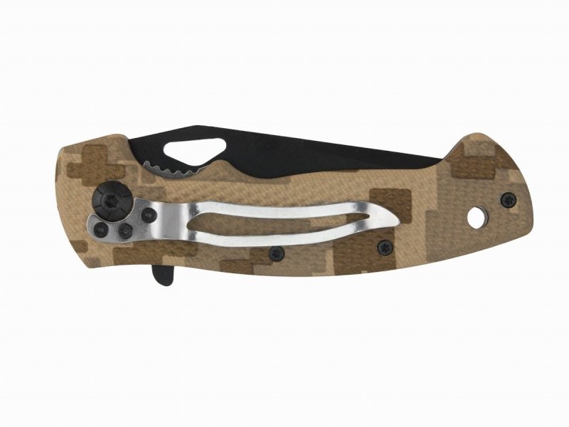 Nóż składany Joker Kamuflaż Desert - Blokowane ostrze, stal nierdzewna, otwieranie jedną ręką, EDC - 75 mm - Joker