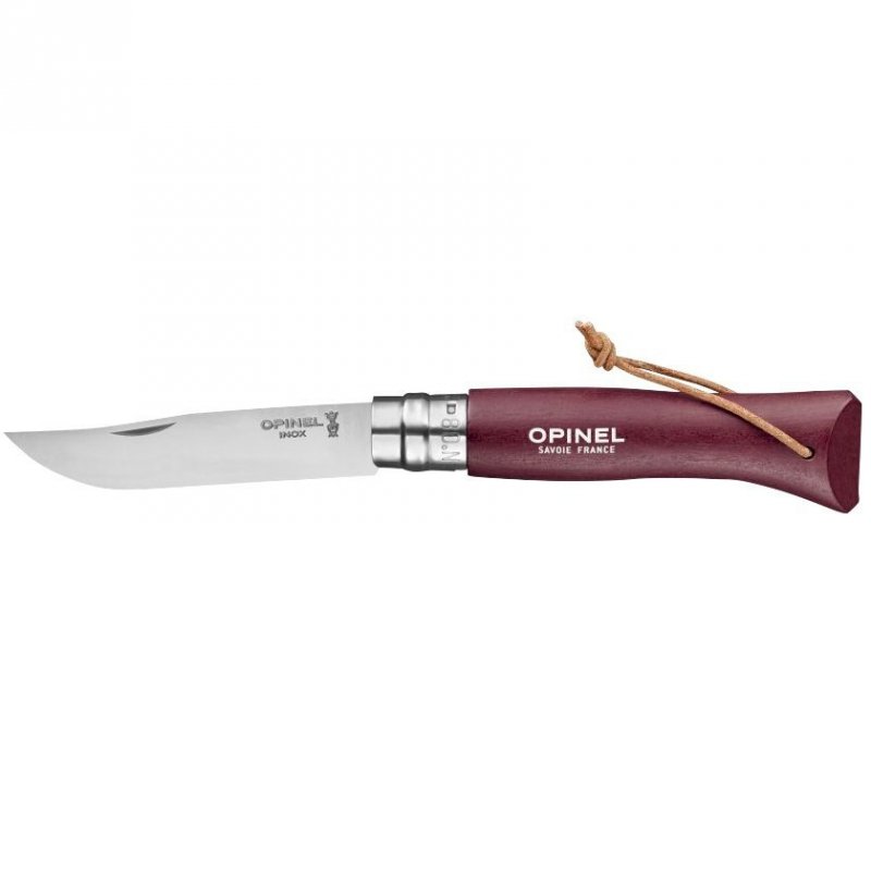 Nóż Opinel Colorama 08 inox grab bordowy z rzemieniem