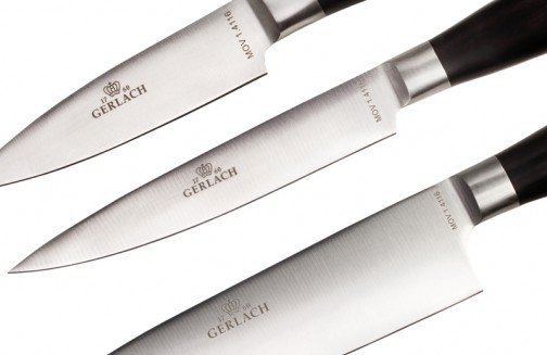 Gerlach 991A Deco Black - Zestaw noży kuchennych z blokiem, stal węglowa X50CrMoV15, antypoślizgowa rękojeść ABS - 5 sztuk - Gerlach