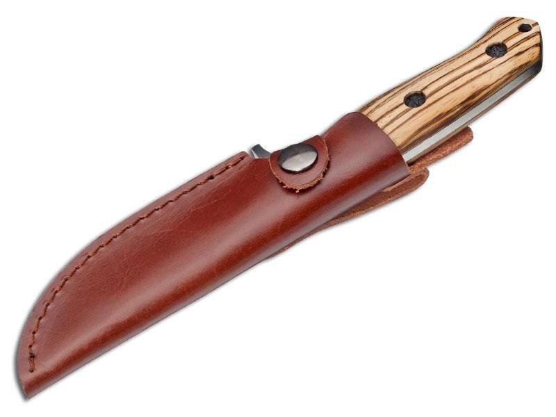 Nóż stały Magnum Zebra Drop - Lekki nóż survivalowy z ostrzem kroplowym, stal 440A, drewno zebra, z pochwa - 230 mm - Boker