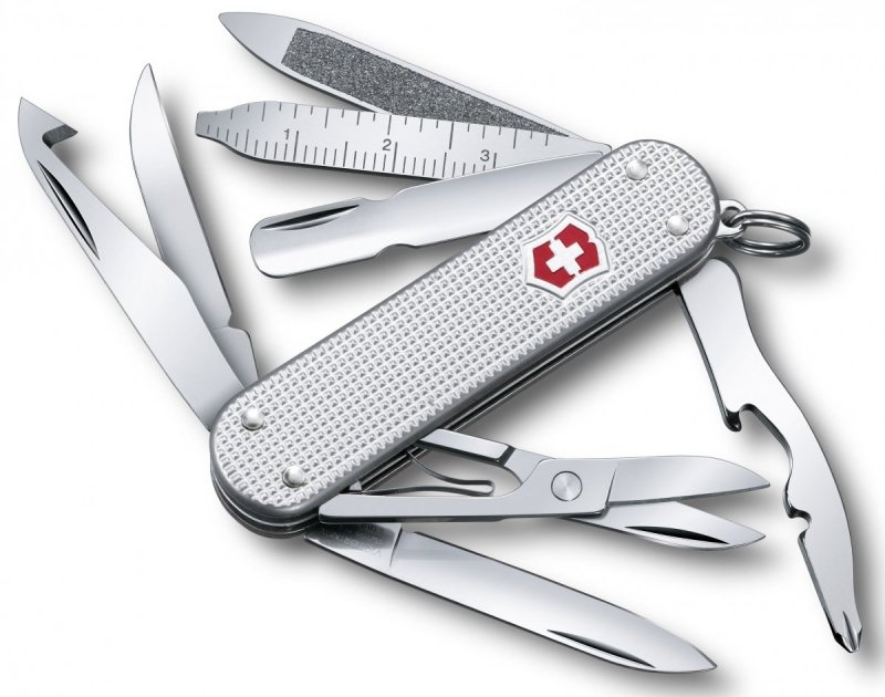Scyzoryk Victorinox MiniChamp Alox Silver - Wielofunkcyjny multitool z nożyczkami, otwieraczem, pilniczkiem do paznokci - Do codziennego użytku - 58 mm - 0.6381.26