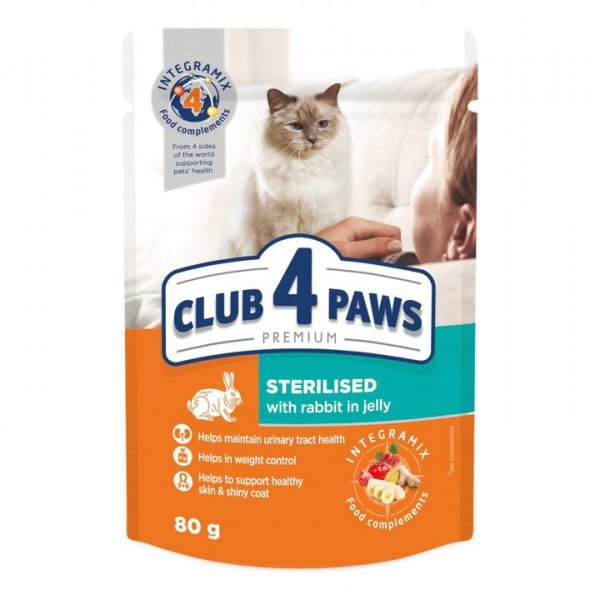 Club4 Paws saszetka dla kotów sterylizowanych o smaku królika 80g