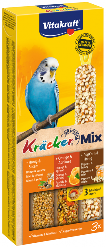 Vitakraft Kracker dla papugi Falistej 3szt Miód Pomarańcza Popcorn