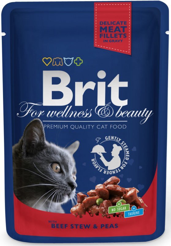 Brit Premium Cat 100g karma dla kota z wołowiną i groszkiem saszetka