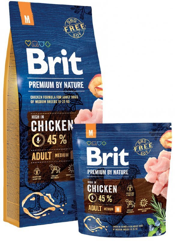 Brit Premium By Nature M Adult karma dla dorosłych psów z kurczakiem 15kg