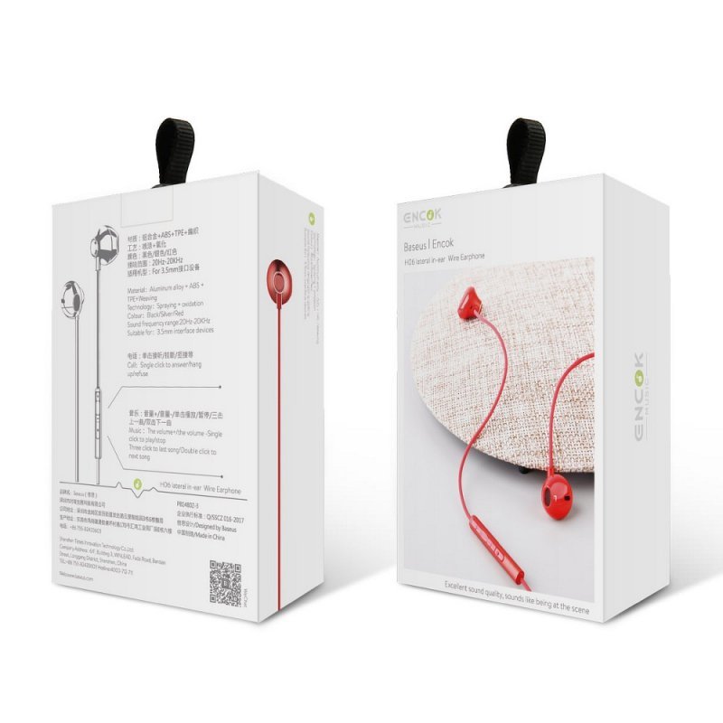 BASEUS zestaw słuchawkowy / słuchawki Encok Wire H06 czerwony NGH06-09
