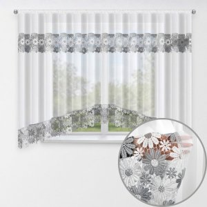 Firana gotowa Megan z podwójną biało-szarą gipiurą 400 × 160 cm 