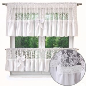 Komplet firan Ida 300x80 cm z zazdrostkami – koronka i kokardy