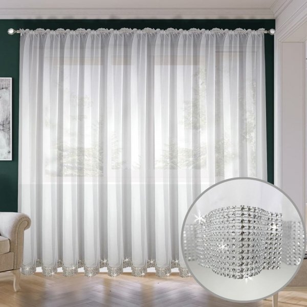 Długa firana balkonowa z cyrkoniami 400 × 250 cm - Nelli.pl