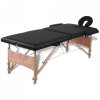 Czarny składany stół do masażu 2 strefy z drewnianą ramą