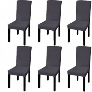 Elastyczne pokrowce na krzesła w prostym stylu, 6 szt., antracyt