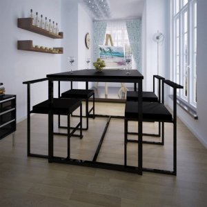 5-elementowy zestaw mebli do jadalni: stół i krzesła, czarny