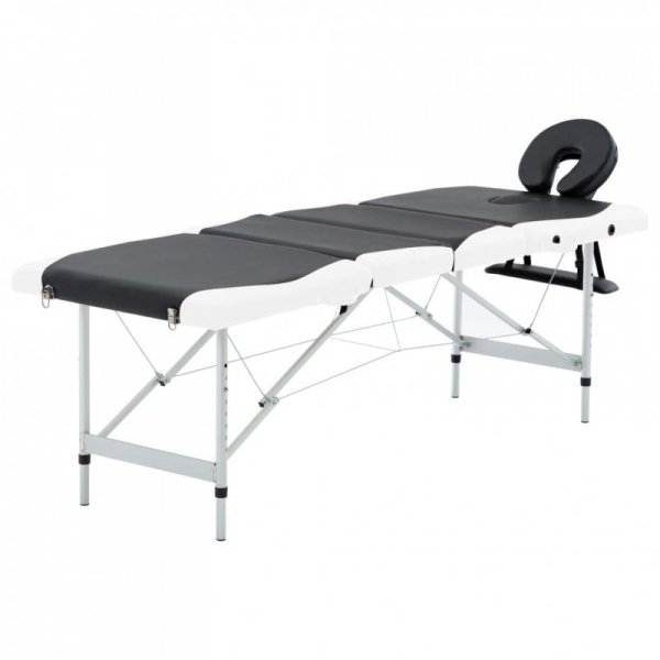 4-strefowy, składany stół do masażu, aluminium, czarno-biały