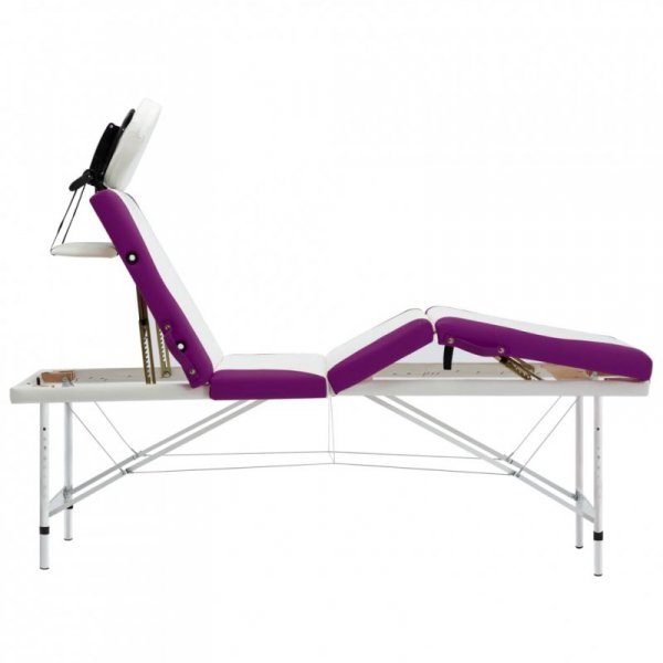 4-strefowy, składany stół do masażu, aluminium, biało-fioletowy
