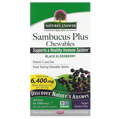 NATURE&#039;S ANSWER Sambucus Plus Chewables Black Elderberry - Czarny bez (60 tabl.)
