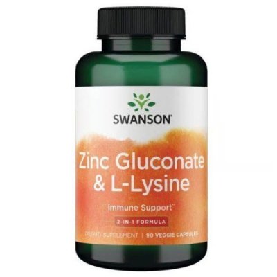 SWANSON Zinc Gluconate & L-Lysine - Glukonian cynku i L-lizyna (90 kaps.)