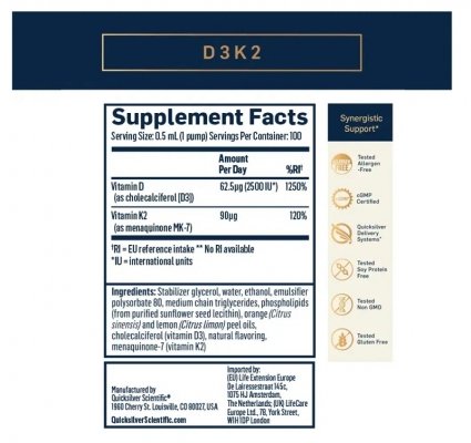 QUICKSILVER Vitamin D3K2 EU etykieta