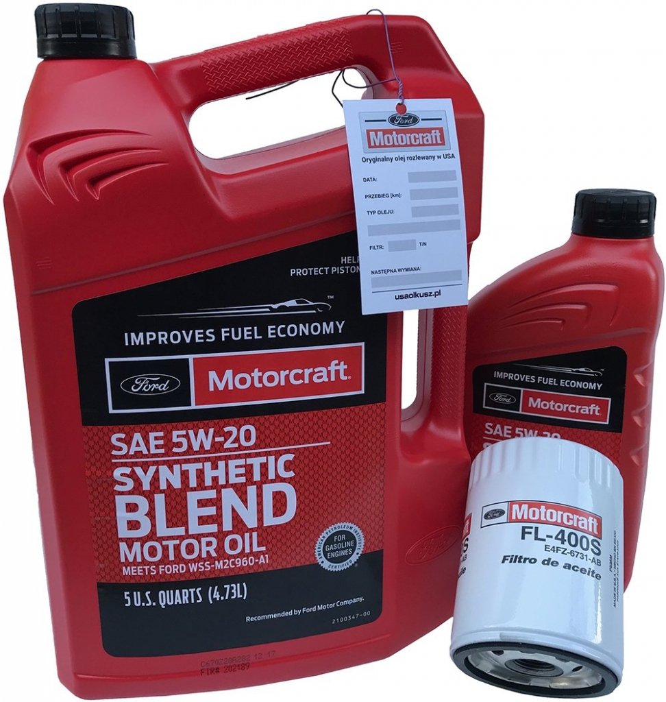 Filtr + olej silnikowy Motorcraft 5W20 SYNTHETIC BLEND