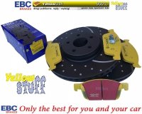 Przednie klocki YellowStuff + NAWIERCANE NACINANE tarcze hamulcowe 320mm EBC seria GD Ford Escape AWD 2013-