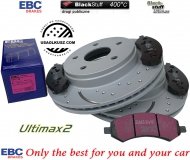 Przednie klocki Ultimax2 + nawiercone nacinane tarcze hamulcowe EBC seria GD Dodge RAM 1500 2006-