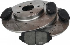 Tylne klocki + WIERCONE nacinane tarcze hamulcowe 328mm Dodge Journey 2012-