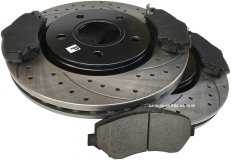 Przednie klocki + WIERCONE tarcze hamulcowe 303mm BLACK Dodge Caravan 2008-