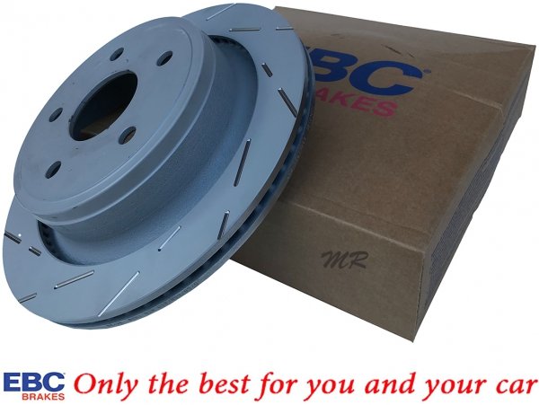 Tylne klocki EXTRA DUTY ED+ + nacinane tarcze hamulcowe EBC seria USR Dodge RAM 1500 2003-