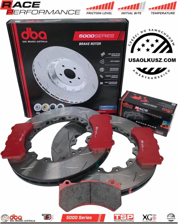 Przednie klocki Race Performance + tarcze hamulcowe 400mm DBA 5000 T3 Dodge Challenger SRT Hellcat Demon 2021-2023