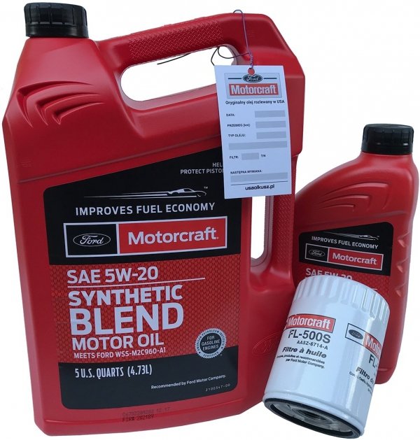 Filtr + olej silnikowy Motorcraft 5W20 SYNTHETIC BLEND Mercury Mariner 3,0 V6 2009-