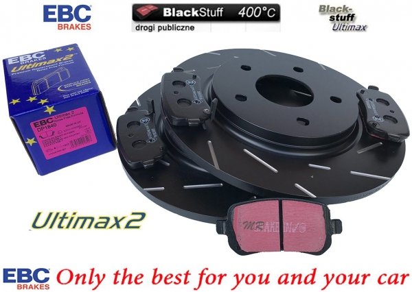 Tylne klocki Ultimax2 + NACINANE tarcze hamulcowe 305mm EBC seria USR Dodge Caravan 2008-