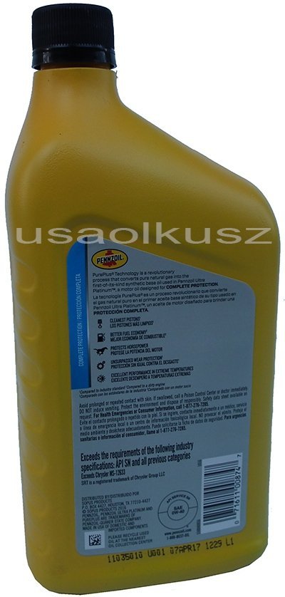 Olej PENNZOIL ULTRA 0W40 RAM 1500 TRX 6,2 V8 Supercharged