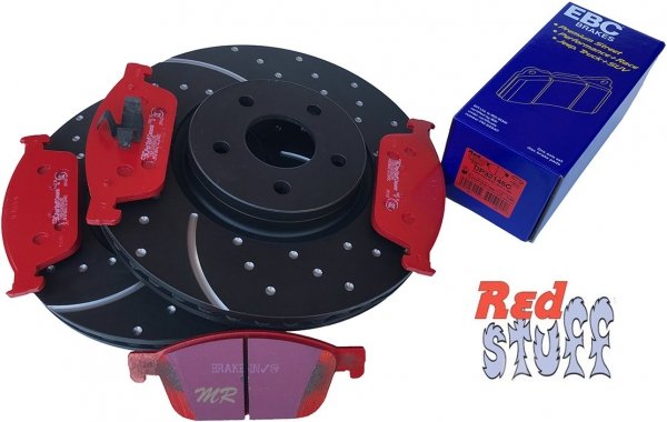 Przednie CERAMICZNE klocki RedStuff + NAWIERCANE NACINANE tarcze hamulcowe 320mm EBC seria GD Ford Escape AWD 2013-