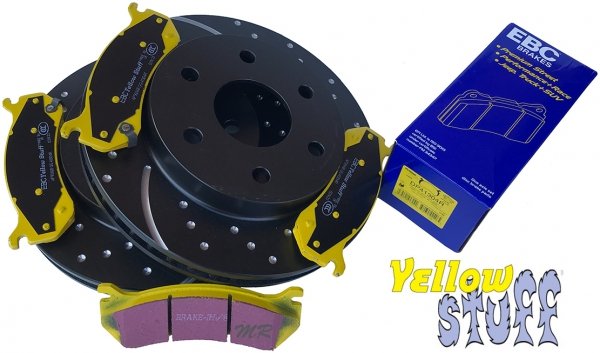 Przednie klocki YellowStuff + NAWIERCANE NACINANE tarcze hamulcowe EBC seria GD GMC Yukon -2006