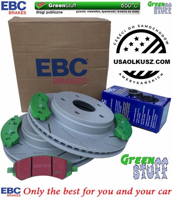 Przednie klocki GreenStuff + NACINANE tarcze hamulcowe EBC seria USR Dodge RAM 1500 2006-