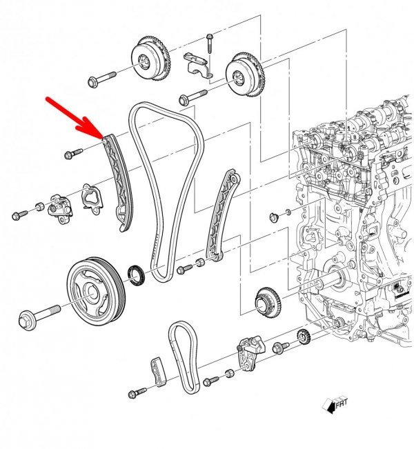 Prowadnica ślizg napinacza łańcucha rozrządu prawy Cadillac CT6 2,0 Turbo