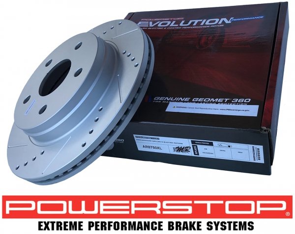 Przednie klocki + wiercone nacinane tarcze hamulcowe POWERSTOP EVOLUTION 336mm / 5 szpilek Dodge RAM 1500 2006-