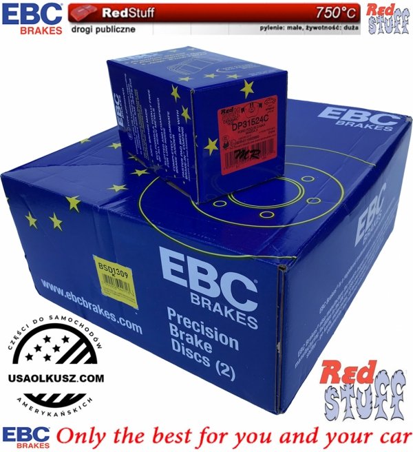 Przednie CERAMICZNE klocki RedStuff + NACINANE tarcze hamulcowe 300mm EBC seria BSD Ford Escape FWD 2013-2019
