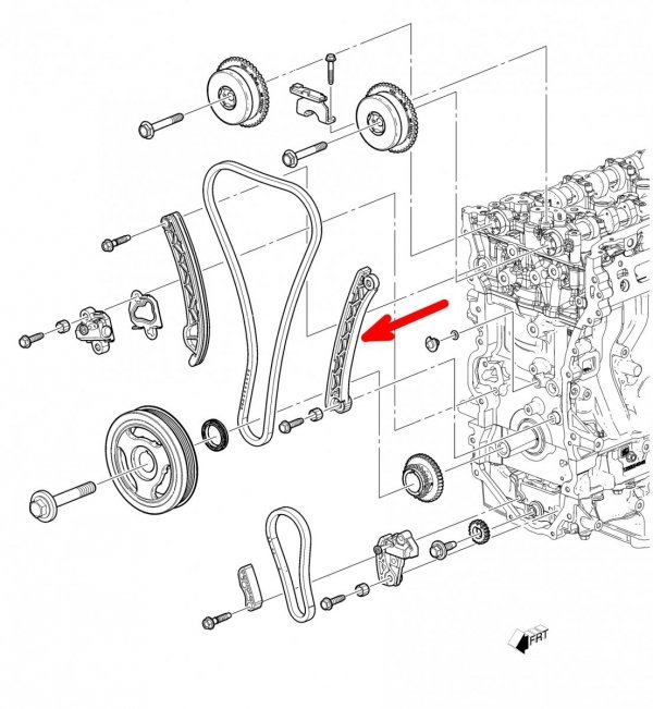 Oryginalna GM lewa prowadnica ślizg łańcucha rozrządu Chevrolet Traverse 2,0 Turbo